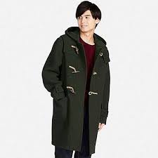 Men Wool Blended Duffle Coat Dark Green Duffle Coat Coat Wool Coat