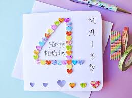 Homemade Birthday Card For 4 Year Old Boy 4th Birthday Card Custom Personalised Age 4 Card Colourful Birthday Cards Happy Birthday Greeting Card Birthday Scrapbook