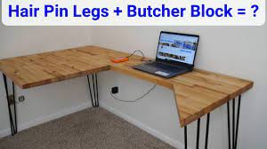 Obviously the longer butcher block needs something to support it on the side with no cabinet. Butcher Block Table Desk Youtube