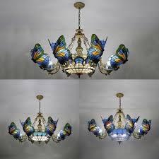Stained glass dining room ceiling in a highrise condo tower with little room to spare considering the depth of the opening at 15 and the rise of our 4' diameter dome at 12. Dome Shade Ceiling Light With Butterfly 9 Lights Tiffany Style Rustic Stained Glass Chandelier For Villa Beautifulhalo Com
