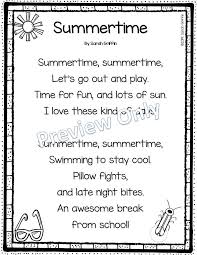 Summertime Printable Summer Poem For Kids Summer Poems Kids Poems Poetry For Kids