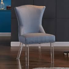 Jade Modern And Contemporary Dining Chair In Blue Fabric With Nailheads And Acrylic Legs Contemporary Dining Chairs Modern Dining Chairs Blue Dining Chair