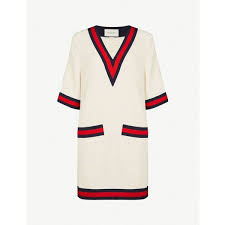 Gucci Ribbon Trim Tweed T Shirt Dress 1 380 Liked On Polyvore Featuring Dresses V White Short Sleeve Dress Short Sleeve Mini Dress Long Sleeve Mini Dress