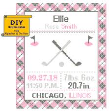 Maybe you would like to learn more about one of these? Golf Birth Sampler Cross Stitch Birth Announcement Cross Stitch Birth Record Baby Girl Golf Clubs Sports Nursery Pink Grey Plaid Pattern Zindagi Designs