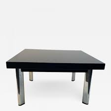 (length x width x height) iron base: Knoll International Black Granite And Chrome Coffee Table By Knoll