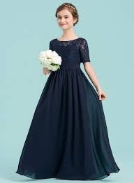 A Line Princess Scoop Neck Floor Length Chiffon Junior Bridesmaid Dress 009148411 Kids Bridesmaid Dress Girls Dresses Junior Bridesmaid Dresses