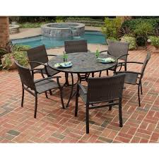 Homestyles Stone Harbor 51 In 7 Piece Slate Tile Top Round Patio Dining Set With Newport Chairs 5601 368122 The Ho In 2020 Patio Dining Table Patio Patio Dining Set