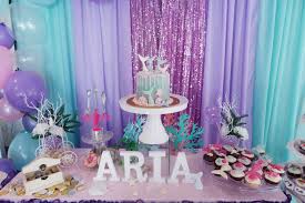 Birthday Cake Table Decoration At Home Pin By Ezz Mays On I Tried Diy Mermaid Theme Party For Baby Aria S First Birthday Mermaid Theme Party Mermaid Theme First Birthdays