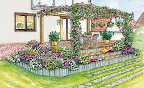 1 Garten 2 Ideen Gestaltungsvorschlage Fur Eine Erhohte Terrasse Terrasse Mit Pergola Erhohte Terrasse Garten