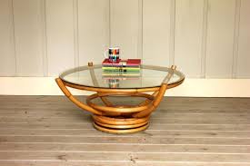 Vintage Rattan Glass Lazy Susan Coffee Table Bamboo Round Coffee Table Glass End Tables Rattan