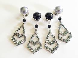 Chandelier Dangle 000g 1g 00g 0g 2g 4g 6g Gunmetal, Stud/posts Rhinestone  Dangly Silver Hider Ear Plug Earrings