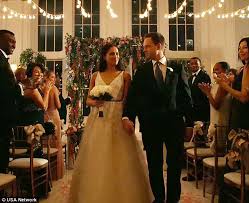 She also just finished shooting her last season on suits , where her character rachel zane is getting married to patrick adams's character. Holly Crap I Really Liked Meghan Markle S Wedding Dress In Suits Filmsane