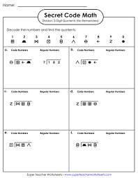 secret code math worksheets