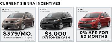 0% apr on totyota cars. Sienna Incentives