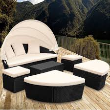 Poly Rattan Sonneninsel Oval 226cm Schwarz Mit Sonnendach Rattan Gartenmobel Gartenmobel Sets Outdoor Sofa
