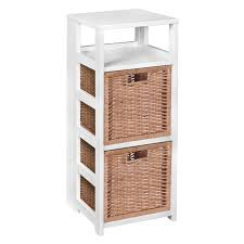 Fairway 34 Square Folding Bookcase With 2 Full Size Wicker Storage Baskets White Natural Overstock 31599219