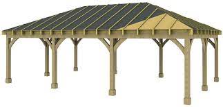 3 Bay Carport Post Beam Green Oak Or Douglas Fir Low Pitch Hip Roof Hip Roof House Redesign Timber Frame Porch