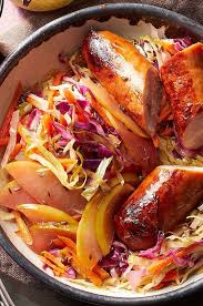 Personalized health review for aidells chicken & apple smoked sausage: Chicken Sausage With Quick Sauerkraut Recipe In 2020 Chicken Sausage Oktoberfest Food Eating Well Recipes