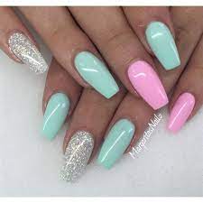 Check out our mint and pink nails selection for the very best in unique or custom, handmade pieces from our shops. Beautiful Pink Green And Silver Nails I Wish I Could Have Some Silver Nails Nail Designs Pretty Nails