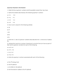 Quantum numbers, atomic orbitals and electron configurations. Quantum Numbers Worksheet Atomic Orbital Electron