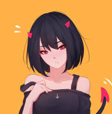 Barely a shimmer in those eyes dark as void. Mx Shimmer Demon Girls Red Eyes Dark Hair Short Hair Anime Anime Girls Digital Art Artwork 2d Portrait Display Vertical Horns Tail 2257x2282 Wallpaper Wallhaven Cc