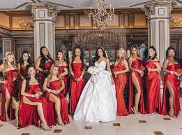 The Incomparable Erica Mena Looked Stunning At Her New York Wedding To Safaree Each Of The Bridesmaids Carr Dream Wedding Dresses Bridesmaid Red Wedding Theme
