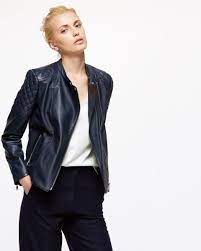 Jigsaw Napa Leather Biker Jacket In Ink 298 Not As Good As The Previous Versions Napa Leather Leather Biker Jacket Women Wear