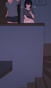 pepper0, akiyama fumika (pepper0), akiyama ryosuke (pepper0), original,  absurdres, highres, 1boy, 1girl, beard, black hair, black shorts, blush,  breasts, cellphone, closed mouth, door, facial hair, father and daughter,  female masturbation, grey shirt,