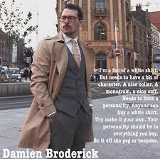 Damien Broderick Damienbroderick Im A Fan Of A White Shirt But Needs To Have A Bit Of Character A Nice Collar A Monogram A White Shirt Shirts Bespoke Suit