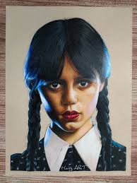 My drawing of Wednesday using colored pencil 🫀