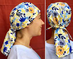 Surgical Hat With Ponytail Pouch For Long Hair For Doctors Etsy Scrub Hats Scrub Caps Long Hair Styles