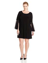 Msk Womens Plussize Round Neck Knittowoven Solid Bell Sleeve Plus Black 3x Find Out More About The Great P Plus Size Dresses Fashion Bell Sleeve Shift Dress