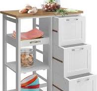 Miadomodo® Chariot de Cuisine à roulettes - en Bois, 67x37x87,5 cm, avec 3  Tiroirs, 3 Étagères et Plateau Amovible, Blanc - Desserte Roulante, Meuble  ...