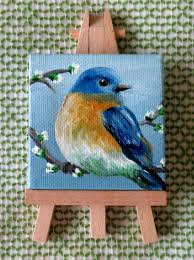 Bird Paintings On Canvas This Cute Little Bluebird Painted In Acrylic Is Perched Among Budding White Flowers This Mini Paintin Small Canvas Paintings Canvas Art Painting Bird Canvas
