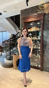 Đầm Body Xanh Côban Cổ Tròn Phối Voan Lunar Dress - Đầm Quỳnh Anh Luxury  Fashion