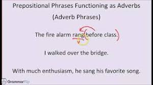 The function of a phrase depends upon its a phrase comprising a preposition and object of preposition (noun or pronoun) is called a prepositional phrase. Prepositional Phrases Functioning As Adverb