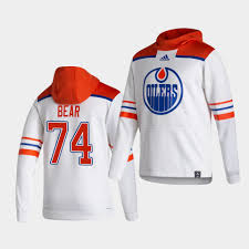 Good look at the oilers' reverse retro uni.pic.twitter.com/0qnhlub9cs. Men S Edmonton Oilers Ethan Bear 2021 Reverse Retro Authentic Pullover White Hoodie