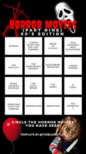 Horror Movie Bingo Part Nine 90 S Edition Instagram Story Template Horror Movies Funny Horror Movies Scariest Top Horror Movies