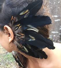 Birds Of A Feather Festival 2020 Festival Earrings Tribal Earrings Hair Feathers Rooster Feathers Natural Feathers Burning Man Costume Feather Earrings Burning Man In 2020 Feather Ear Cuff Festival Earrings Burning Man Costume