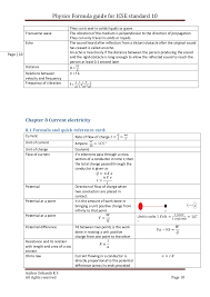 Physics Formula Icse_standard 10