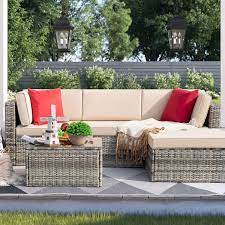 Buy products such as walnew 4 pieces outdoor patio furniture sets rattan chair wicker conversation sofa set, outdoor indoor backyard porch garden poolside balcony use furniture, beige at walmart and save. Amazon Com Devoko 5 Pieces Patio Furniture Sets Outdoor Sectional Sofa Manual Weaving Rattan Wicker Patio Conversation Set With Cushion And Glass Table Grey Kitchen Dining