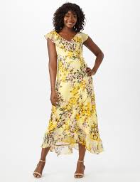Flutter Sleeve Mock Wrap Floral Print Yoryu Chiffon Dress In 2020 Chiffon Dress Dresses Flutter Sleeve Dress
