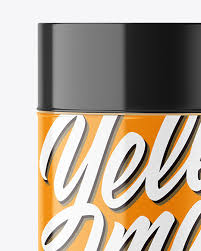 Round Tin Can W Glossy Finish Mockup In Can Mockups On Yellow Images Object Mockups