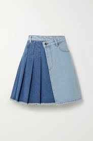 Maru Pleated Two Tone Denim Wrap Mini Skirt