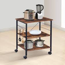 With a large surface work area, two shelves, a spacious drawer to keep your kitchen utensils organized, and two towel bars,. Kingso Kitchen Microwave Cart 3 Tier Kitchen Utility Cart Coffee Cart Station Shelf Organizer Kitchen Cart On Wheels Vintage Rolling Bakers Rack With 10 Hooks For Living Room Decoration Baker S Racks Kitchen