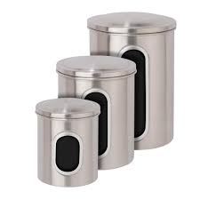 Stainless steel kitchen storage : Honey Can Do Metal Storage Canisters In Stainless Steel 3 Pack Kch 06427 The Home Depot