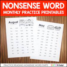 Have students go back and read the list or passage. Nonsense Words Monthly Practice Printables By Simply Kinder Tpt