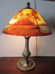 After completion the newly painted glass shade is properly dried and cured then oven baked for durability just like the master lamp makers did over a hundred. Vintage Classique Reverse Painted Art Glass Lamp Pairpoint Handel Era Ebay