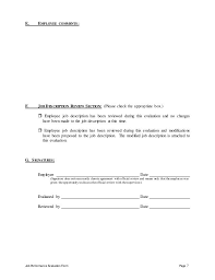 Job Performance Evaluation Form Page 7 E Employee Comments F Job Description Review Section Performance Appraisal Nurse Consultant Jobs Job Description