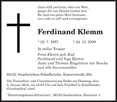 Traueranzeigen von Ferdinand Klemm